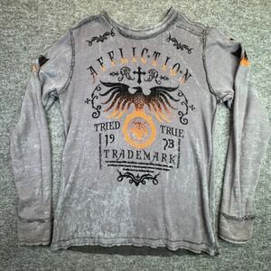Y2K Affliction Reversible Thermal Grunge Shirt Men XL Black Grey Live Fast Eagle